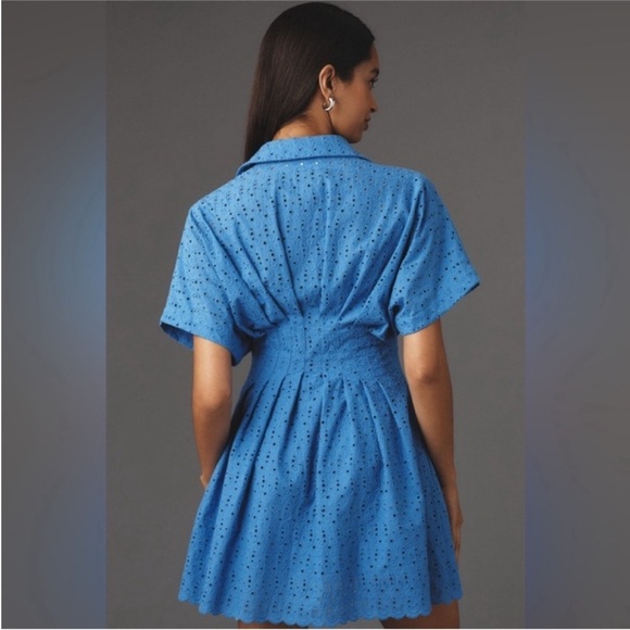 Anthropologie x Exquise Tobie Button-Front Pleated Eyelet Mini Shirt Dress M NWT - Picture 2 of 12
